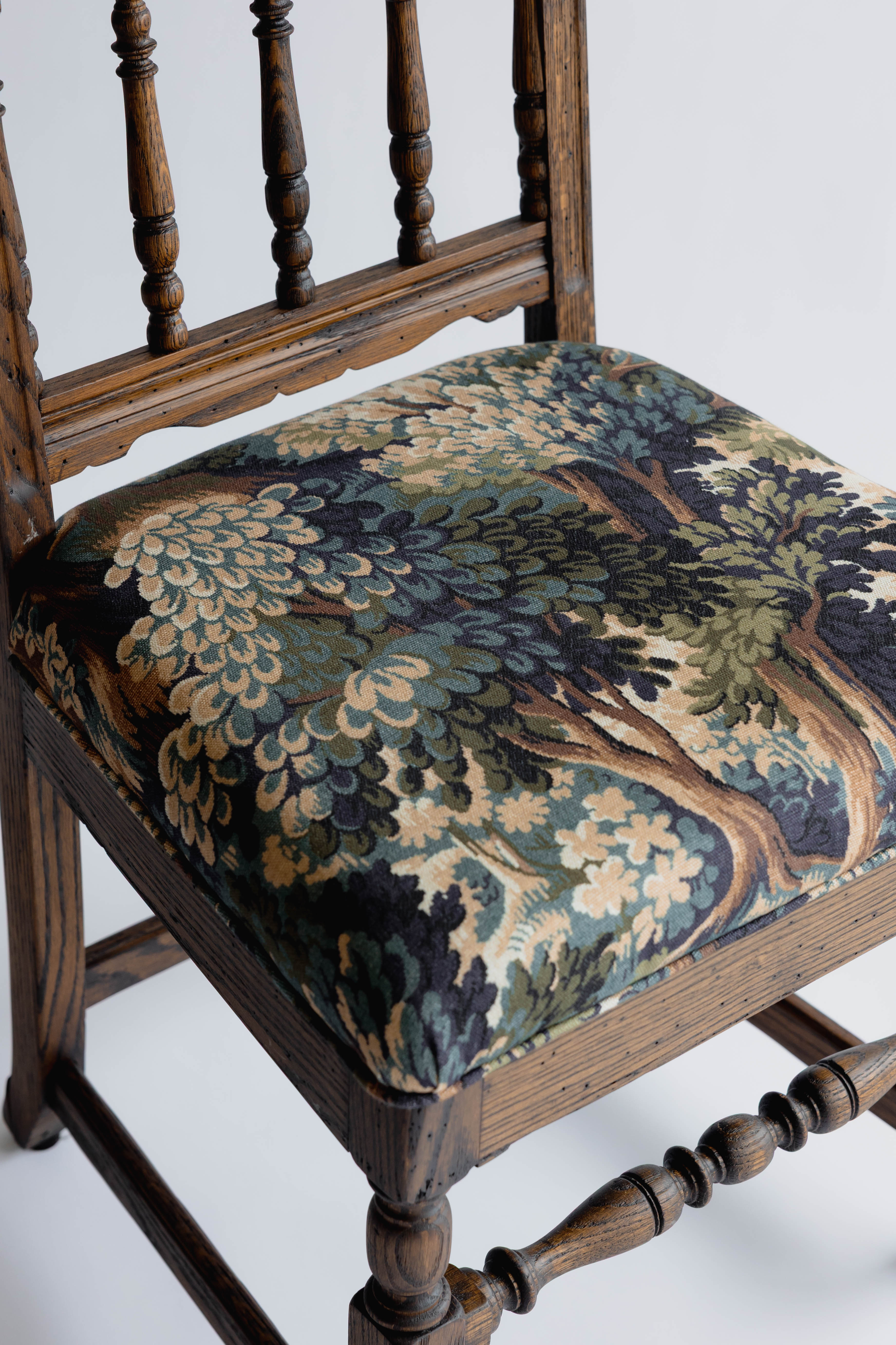Refinished Vintage Tudor-Style Dining Chairs in Pindler Fabric (Set of 4)
