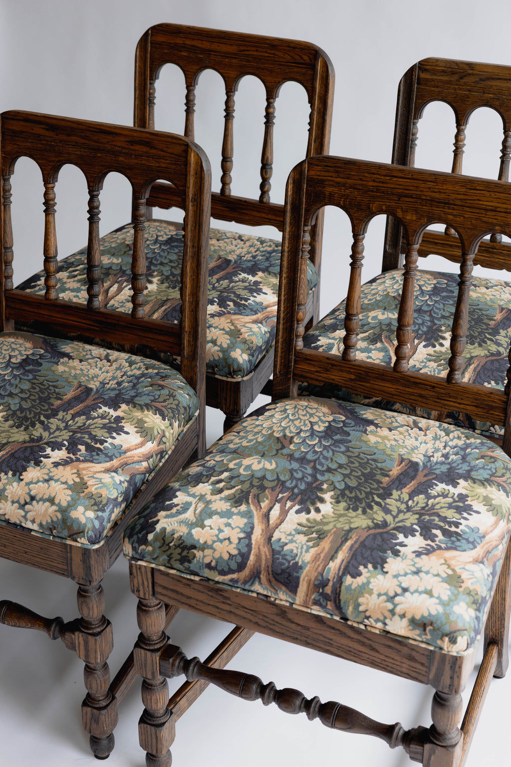 Refinished Vintage Tudor-Style Dining Chairs in Pindler Fabric (Set of 4)