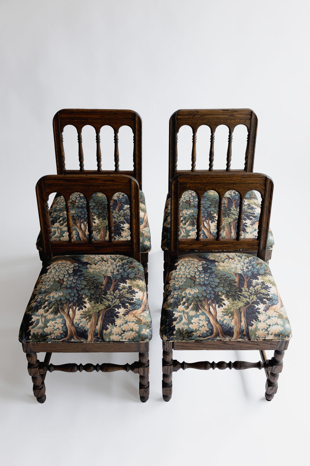 Refinished Vintage Tudor-Style Dining Chairs in Pindler Fabric (Set of 4)