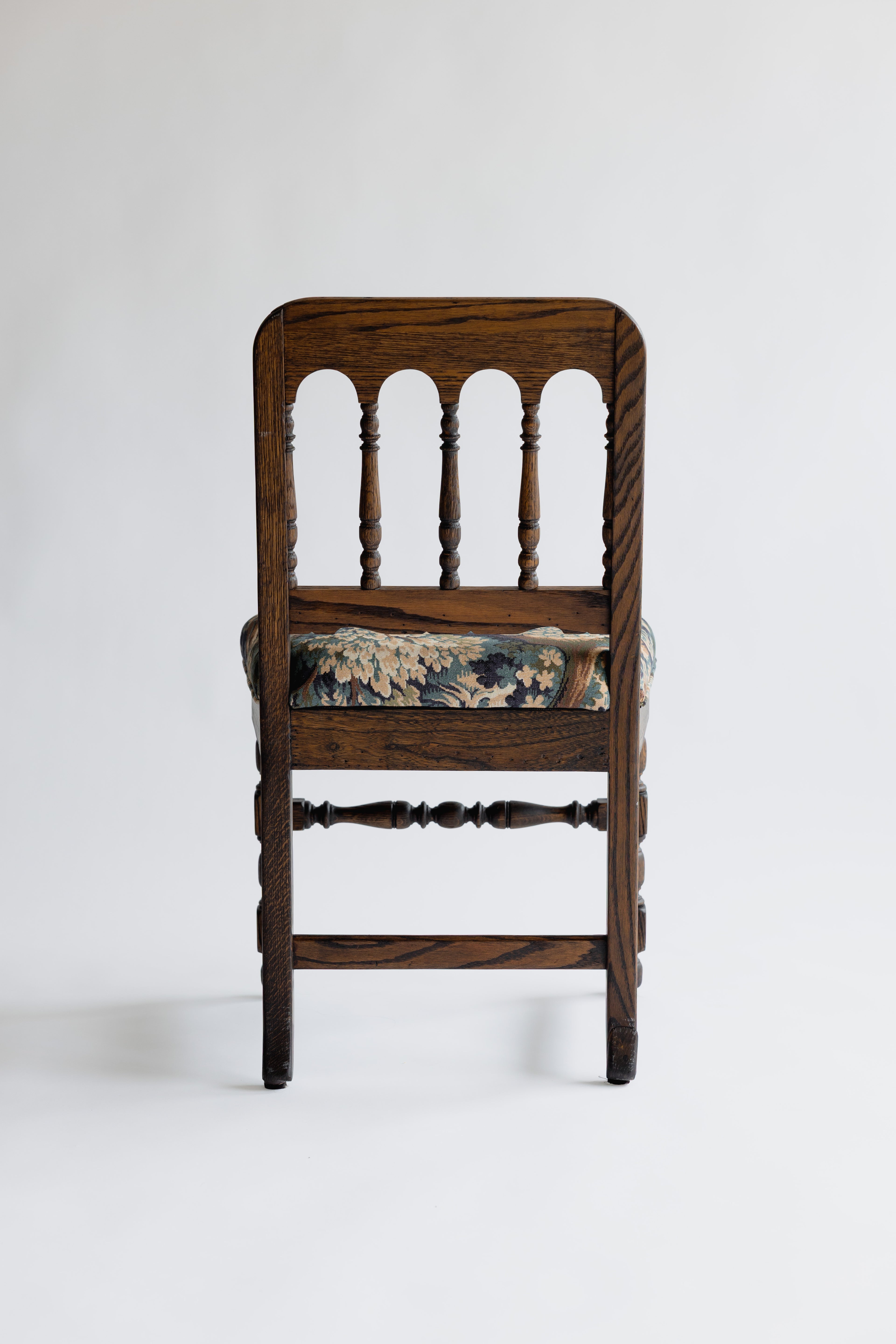 Refinished Vintage Tudor-Style Dining Chairs in Pindler Fabric (Set of 4)