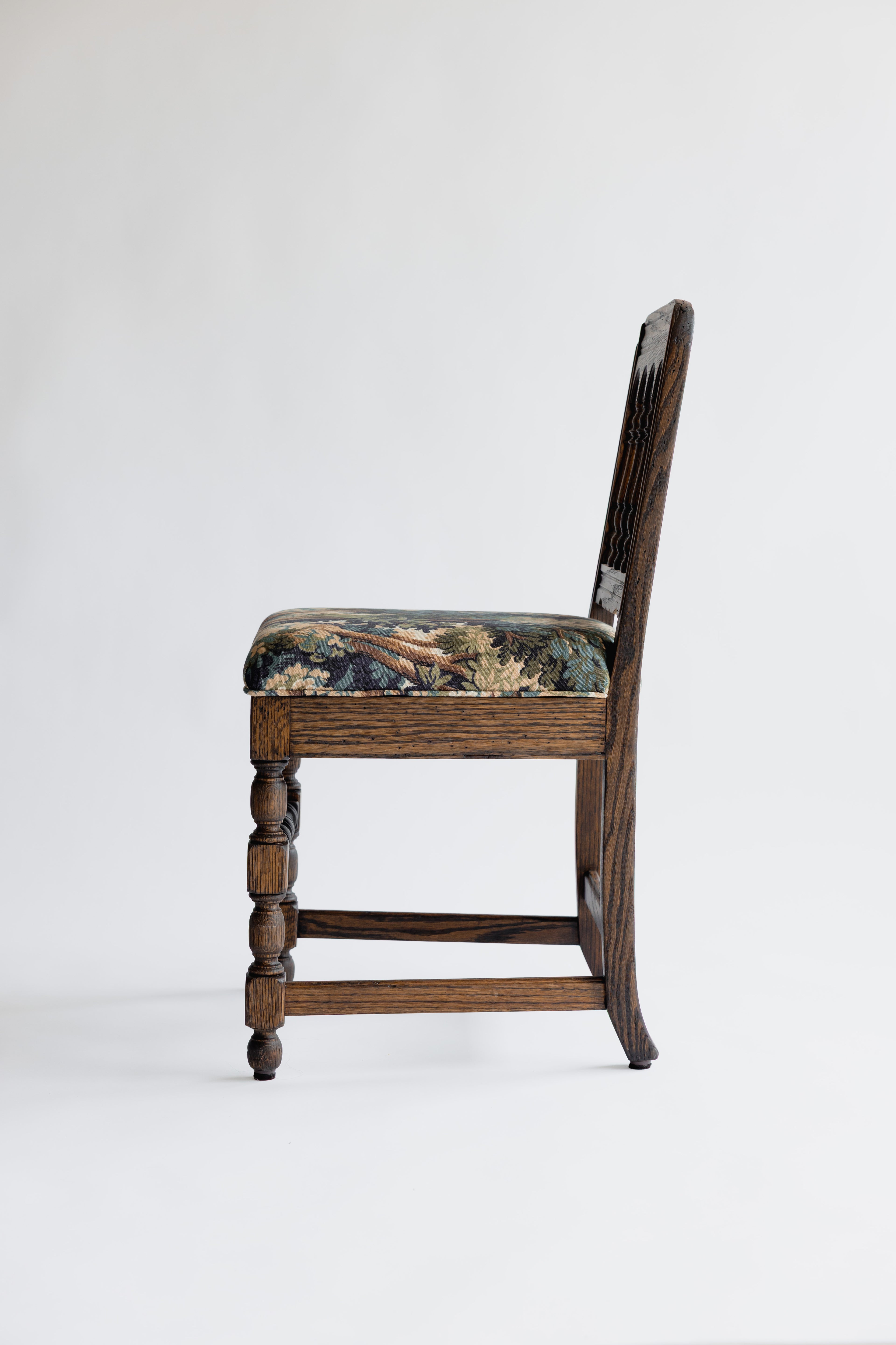 Refinished Vintage Tudor-Style Dining Chairs in Pindler Fabric (Set of 4)