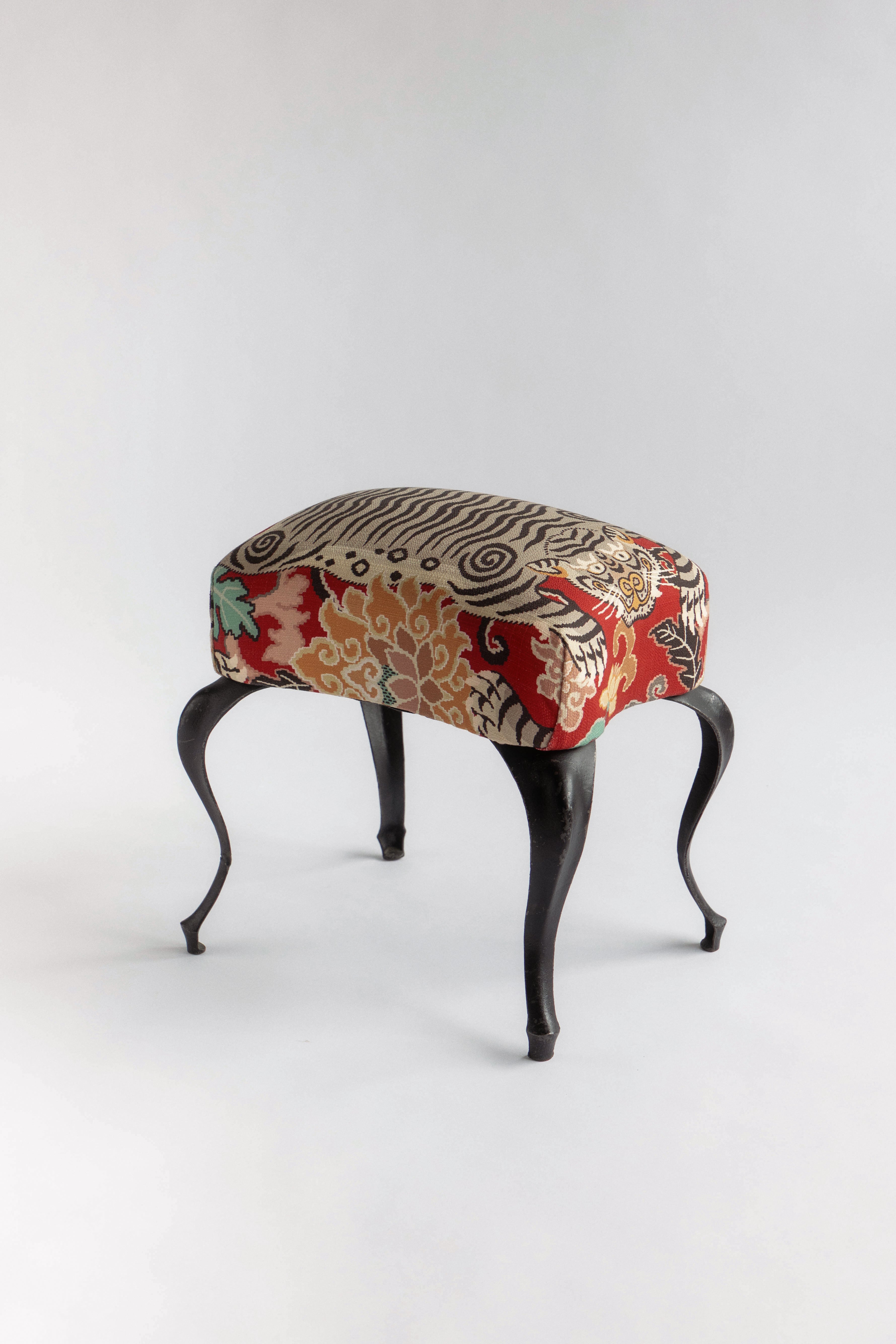 Vintage Upholstered Stool in Pindler Fabric