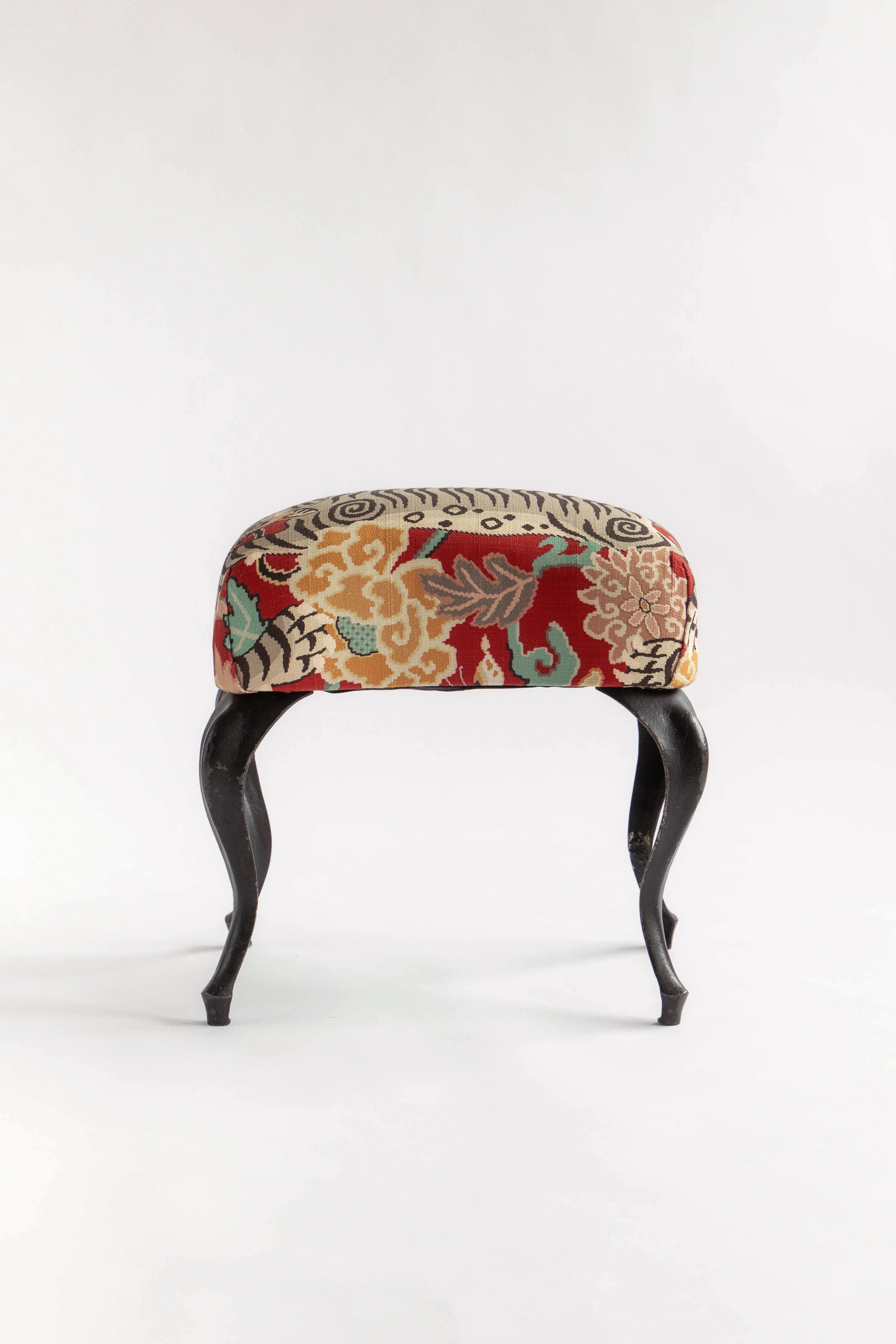 Vintage Upholstered Stool in Pindler Fabric